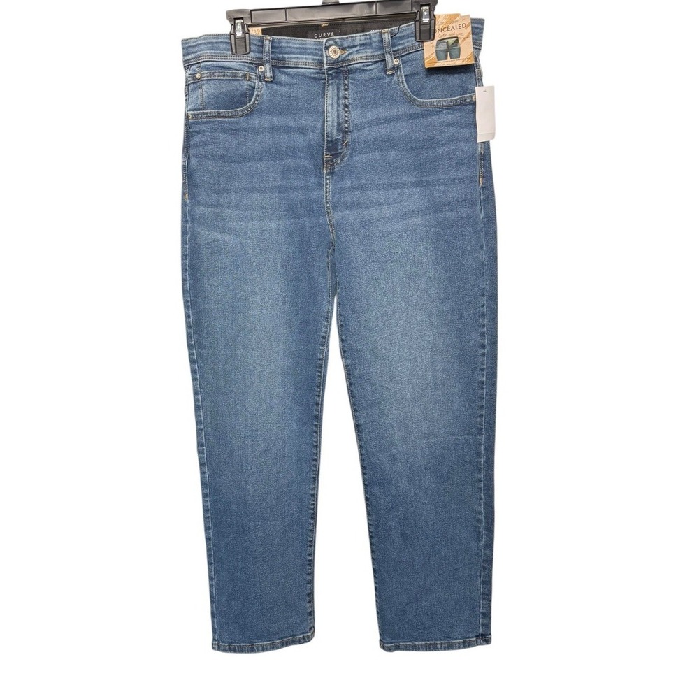 Curve Appeal High-Rise Straight Jeans Size 14/32 Tummy Tuck Tech Stretch Comfort